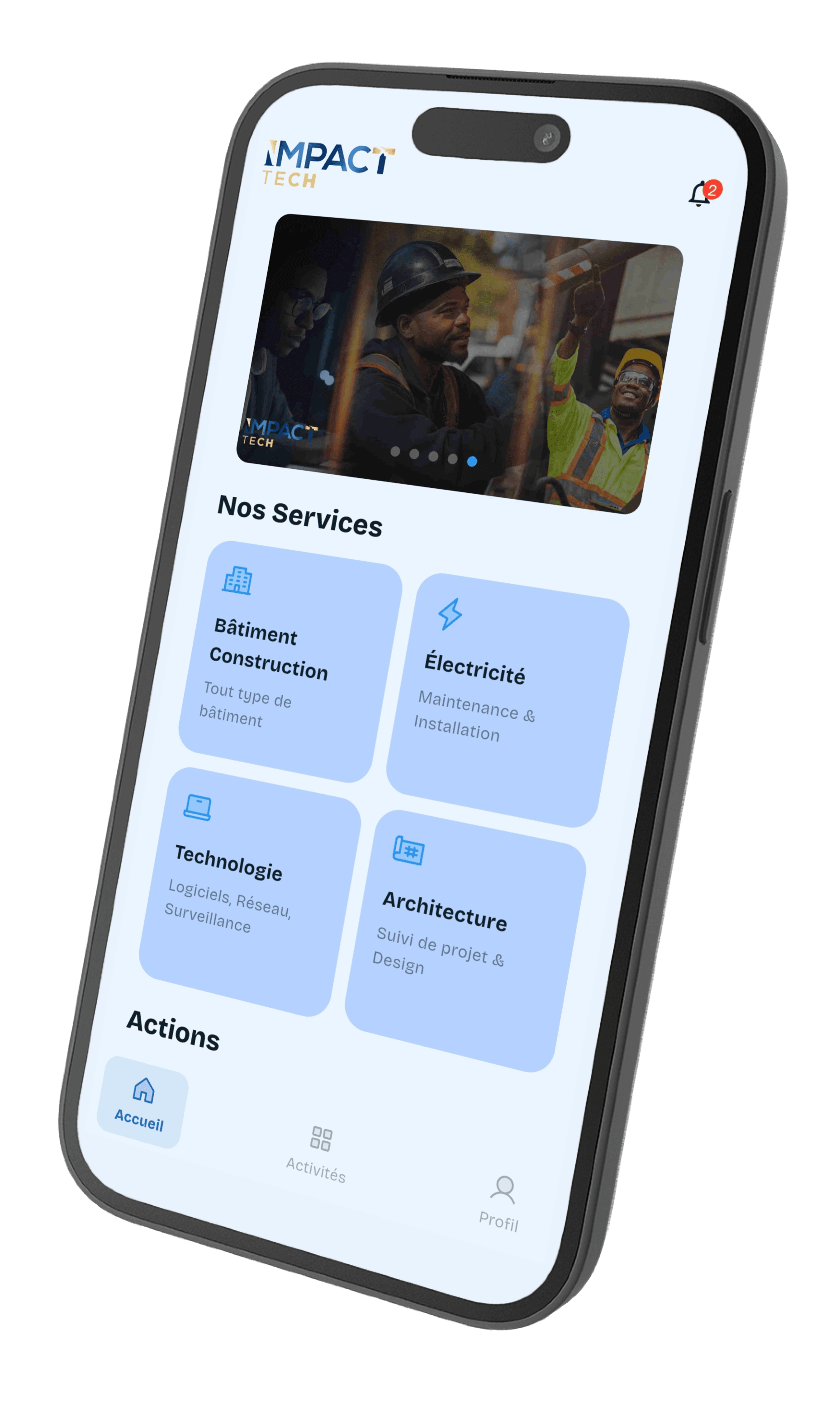 Impact Tech mobile app mockup